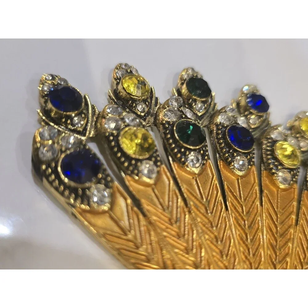 Vintage Peacock Rhinestone Jewelry Component / Necklace Centerpiece One Missing